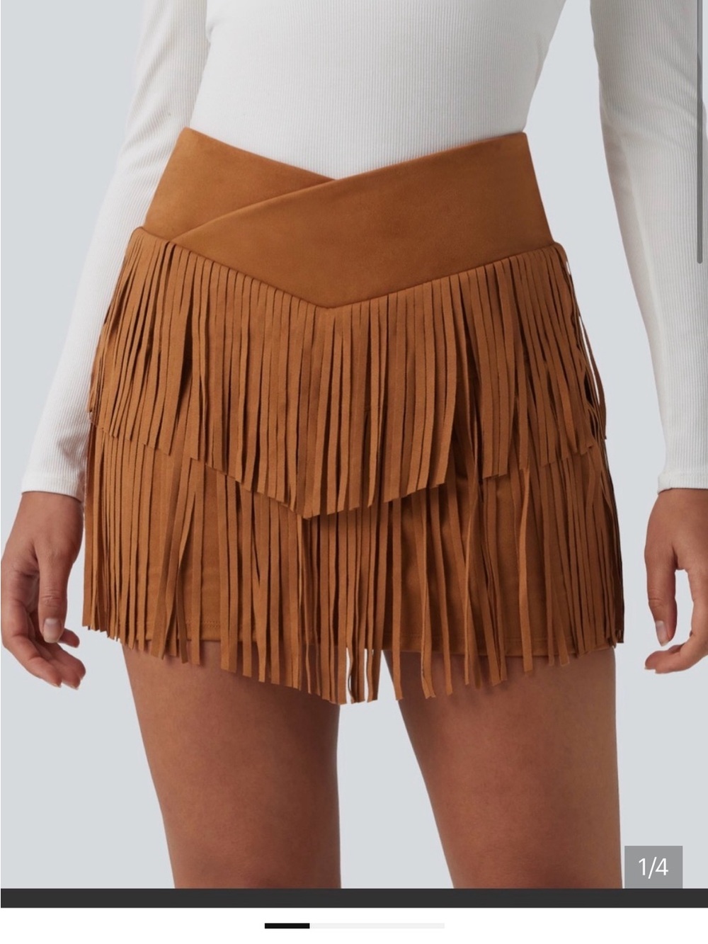 HALARA Brown Suede Fringe Mini Skirt